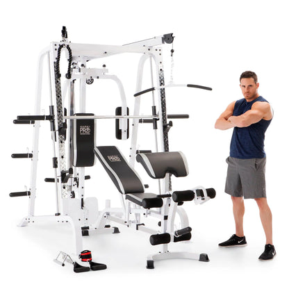 Pro Smith Cage Workout Machine Total Body Training Gym System, White