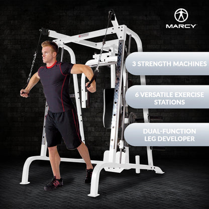 Pro Smith Cage Workout Machine Total Body Training Gym System, White