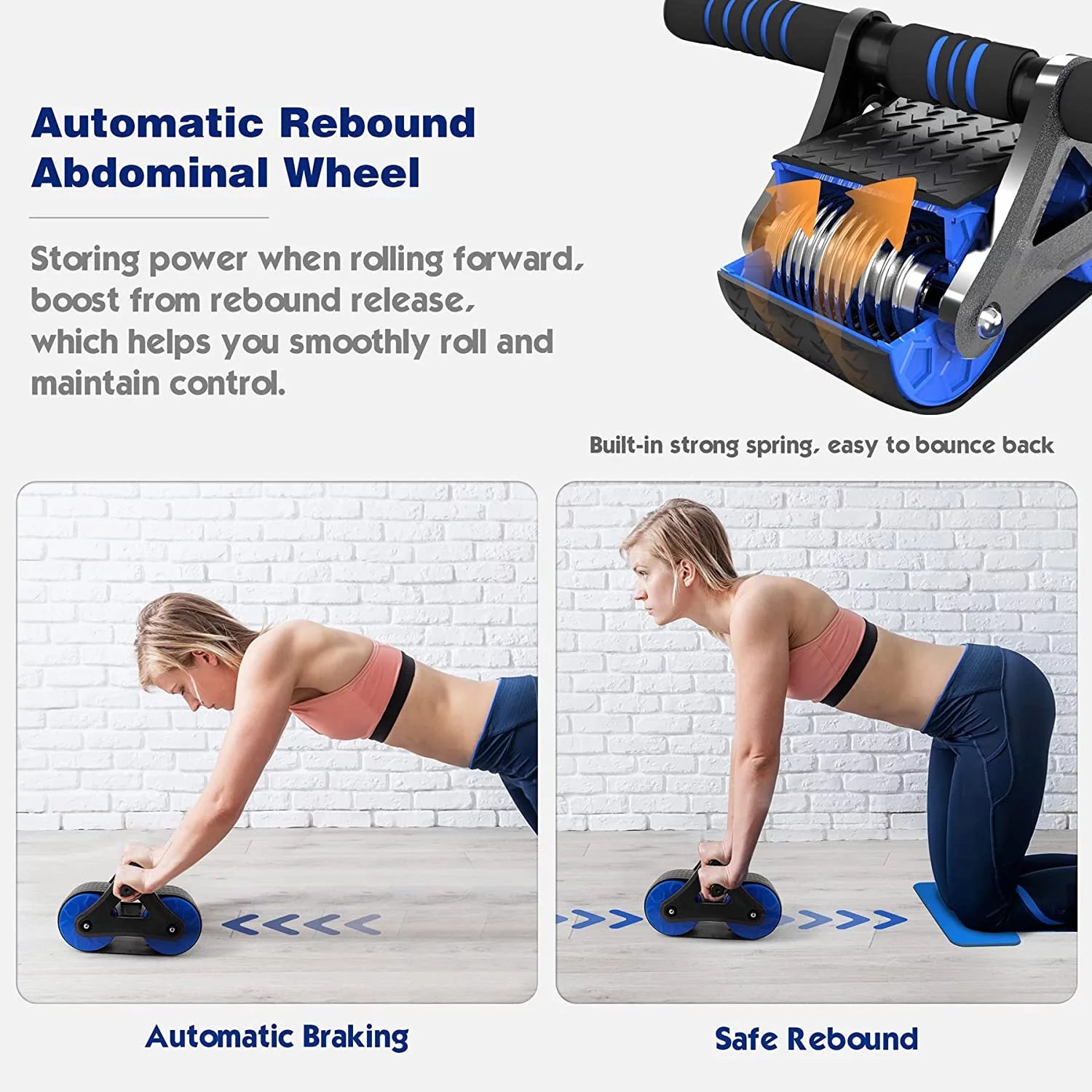 Automatic Rebound Ab Roller Wheel Double Wheel Abdominal Trainer for Home Fitness