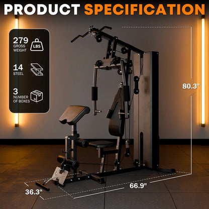 Multifunctional Home Gym System, Home Gym Station with 100LBS Weight Stack, All in One Workout Machine for Full Body Strength Training