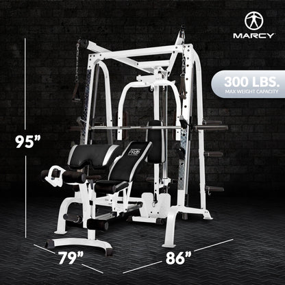 Pro Smith Cage Workout Machine Total Body Training Gym System, White