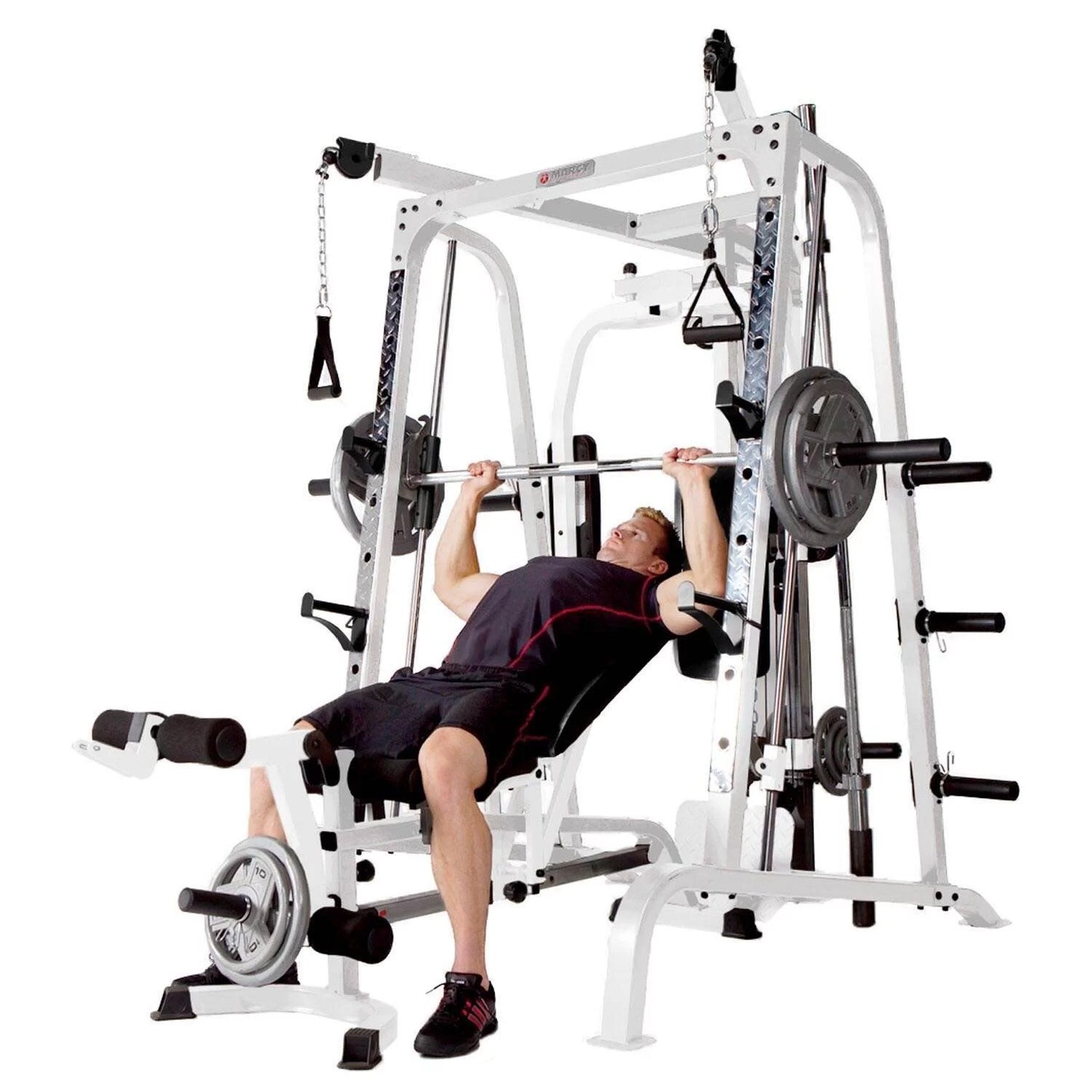 Pro Smith Cage Workout Machine Total Body Training Gym System, White